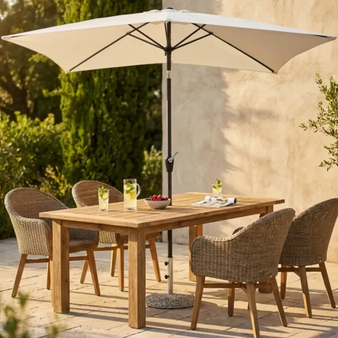 Ombrellone per Giardino 2x3 m Beige Palo Centrale con Carrucola