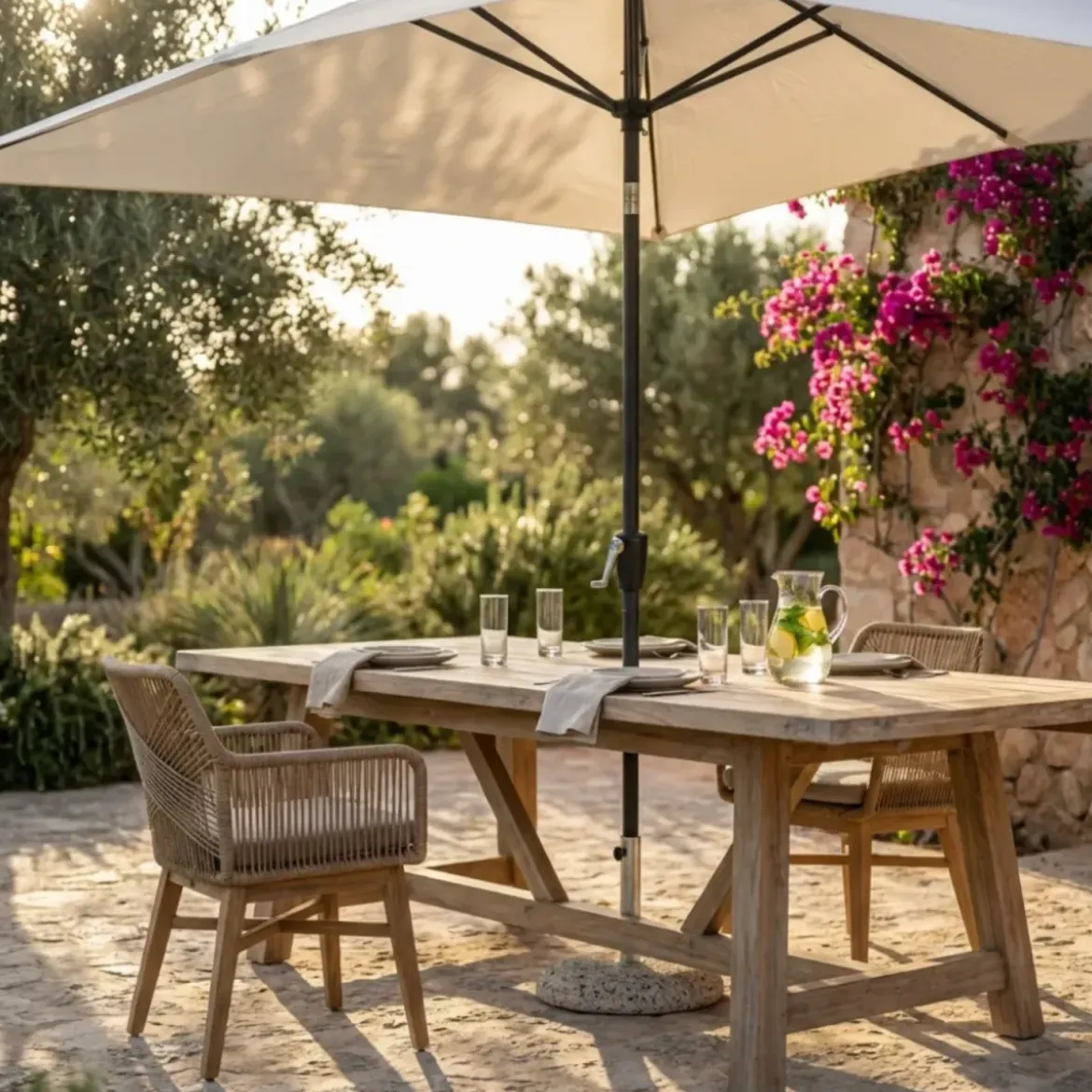 Ombrellone per Giardino 2x3 m Beige Palo Centrale con Carrucola