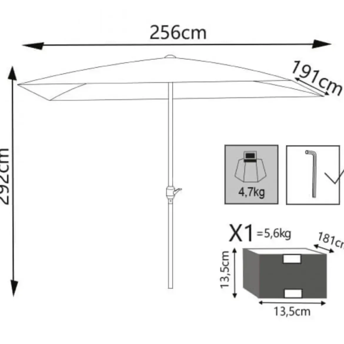 Ombrellone per Giardino 2x3 m Beige Palo Centrale con Carrucola