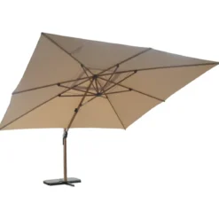 Ombrellone per Giardino 4x4 m Palo Decentrato Legno Beige Antivento