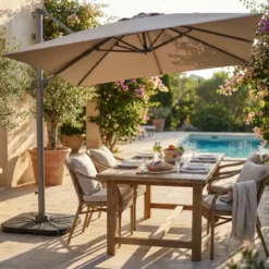 Ombrellone per Giardino 3x3 m Palo Laterale Tortora Base a Crociera