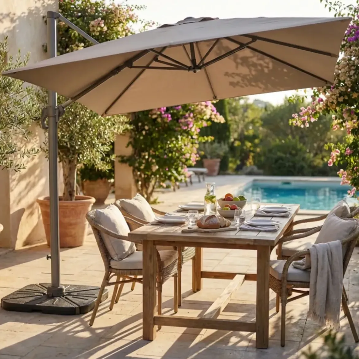 Ombrellone per Giardino 3x3 m Palo Laterale Tortora Base a Crociera