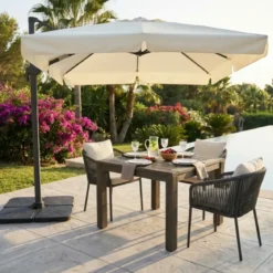 Ombrellone per Giardino 3x3 m Palo Laterale Ecrù Base a Crociera