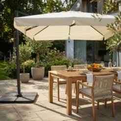 Ombrellone per Giardino 3x3 m Palo Laterale Ecrù Base a Crociera