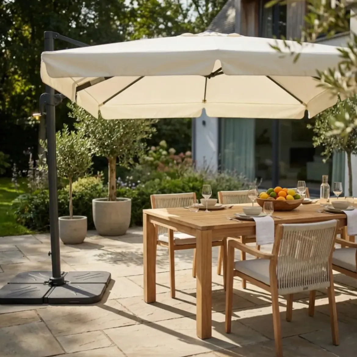 Ombrellone per Giardino 3x3 m Palo Laterale Ecrù Base a Crociera