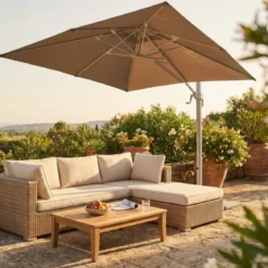 Ombrellone per Giardino 3x3 m Tortora Palo Laterale Girevole Alluminio