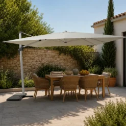 Ombrellone per Giardino 4x4 Palo Decentrato Alluminio Beige Antivento