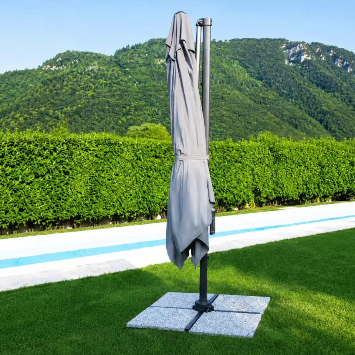 Ombrellone per Giardino 3x3 Palo Laterale Acciaio Nero Telo Grigio