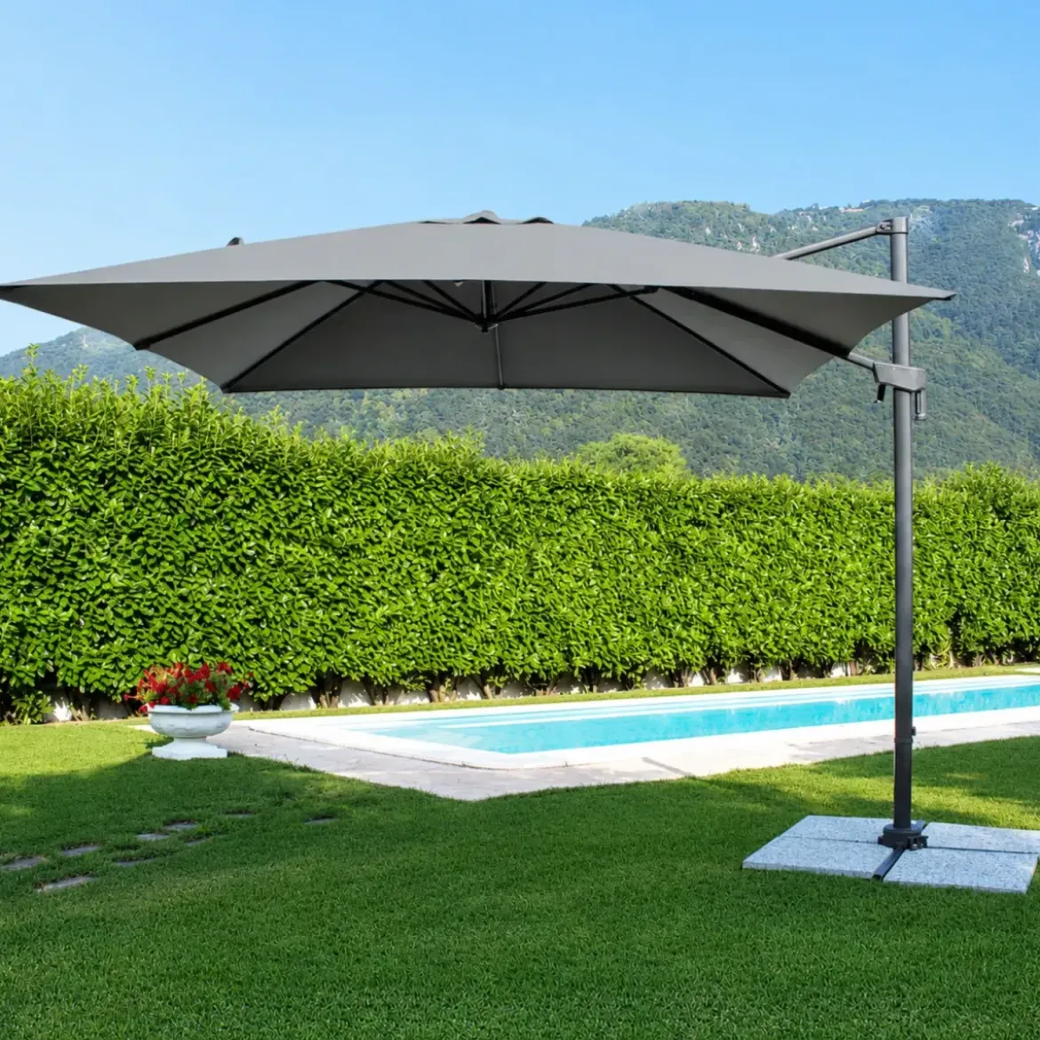 Ombrellone per Giardino 3x3 Palo Laterale Acciaio Nero Telo Grigio