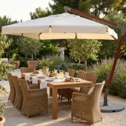 Ombrellone per Giardino 3x4 Palo Laterale Ecrù Struttura Legno Rotante