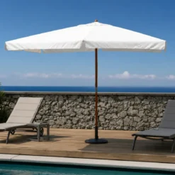 Ombrellone per Giardino 3x4 Palo Centrale Bianco Legno Antivento