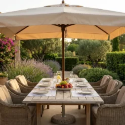 Ombrellone per Giardino 3x3 Quadrato Palo Centrale Bianco Legno