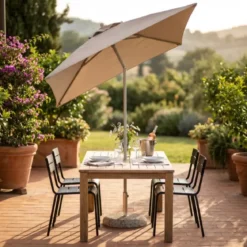 Ombrellone per Giardino 2x2 Quadrato Palo Centrale Tortora Alluminio