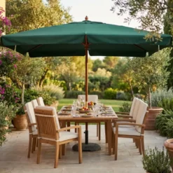 Ombrellone per Giardino 3x4 Rettangolare Palo Centrale Verde Legno