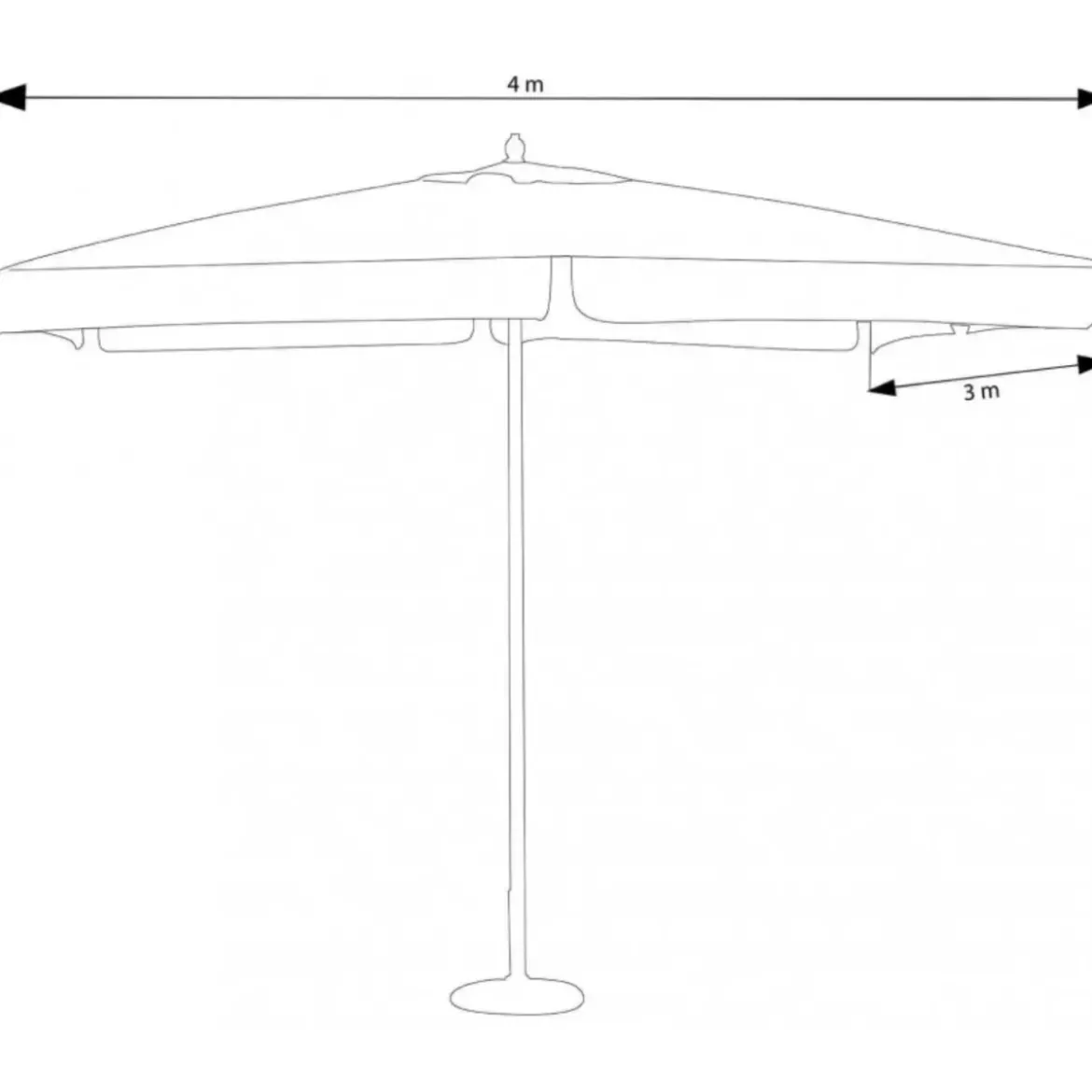 Ombrellone per Giardino 3x4 Rettangolare Palo Centrale Verde Legno