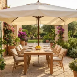 Ombrellone per Giardino 3x4 Rettangolare Palo Centrale Bianco Legno