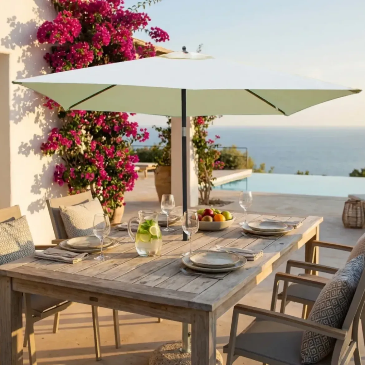 Ombrellone per Giardino 2x3 Rettangolare Ecrù Palo Centrale Alluminio
