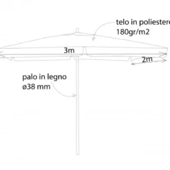 Ombrellone per Giardino 2x3 Rettangolare Palo Centrale Ecrù Legno