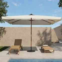 Ombrellone per Giardino 2x3 Rettangolare Palo Centrale Ecrù Legno