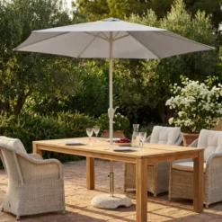 Ombrellone per Giardino 3x3 Rotondo Eco Palo Centrale Bianco Acciaio