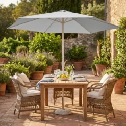 Ombrellone per Giardino 3x3 Rotondo Eco Palo Centrale Bianco Acciaio