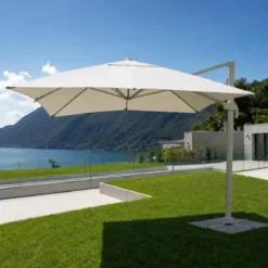 Ombrellone Quadrato da Esterno 3x3 m Bianco Alluminio Reclinabile 360°