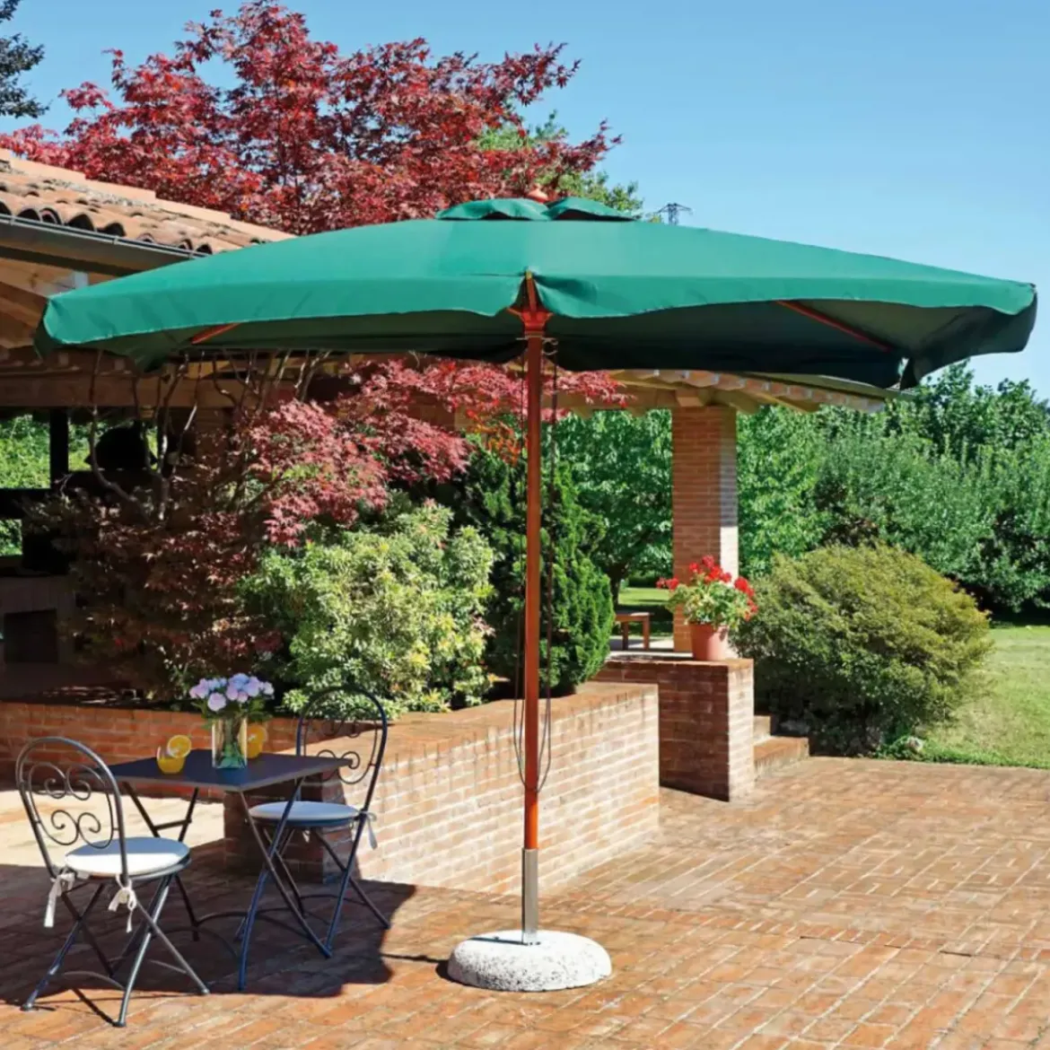 Ombrellone Quadrato 3x3 Verde Tavolo Terrazzo Estate Giardino Ombra