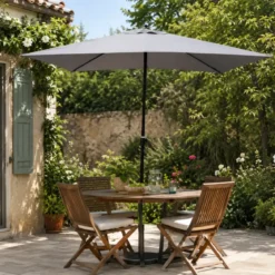 Ombrellone Rettangolare 2x3 mt Grigio Antivento da Tavolo Giardino Palo Centrale