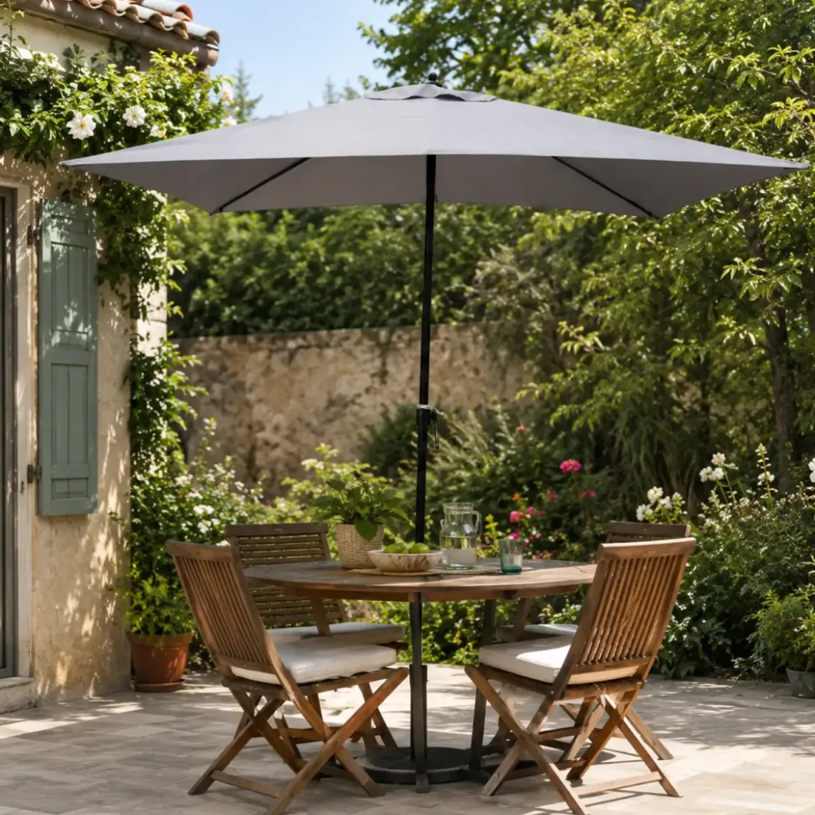 Ombrellone Rettangolare 2x3 mt Grigio Antivento da Tavolo Giardino Palo Centrale