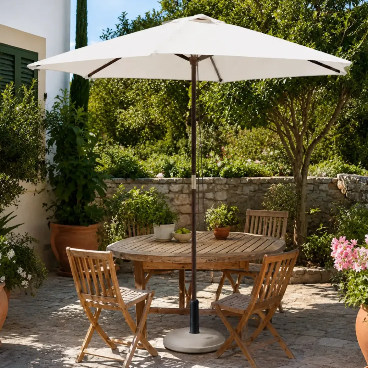 Ombrellone Rotondo 2.5 mt in Legno Bianco da Esterno Giardino Terrazzo Balcone