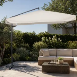 Ombrellone 3x3m da Giardino Ecrù con Braccio Laterale e Manovella