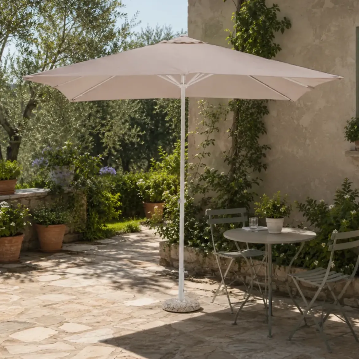 Ombrellone 3x2 mt Grigio Bianco Rettangolare da Giardino Antivento con Manovella