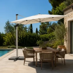 Ombrellone 3x4 Palo Laterale per Giardino Beige Antivento Base a Croce
