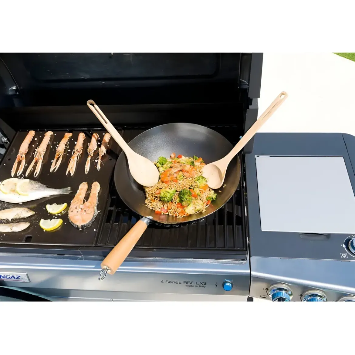Padella Wok in Ghisa per Barbecue Campignaz 36 cm Manico in Legno