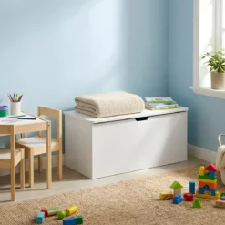 Panca Porta Giochi in Legno Bianco Cassapanca Contenitore Salvaspazio
