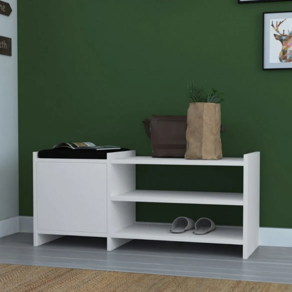 Panca Portascarpe con Cuscino Imbottito in Legno Mobile da Ingresso