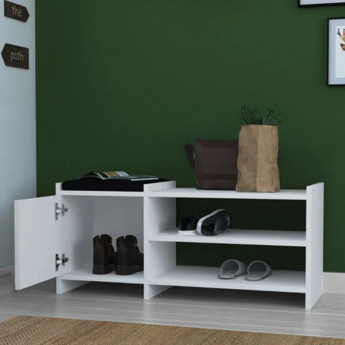 Panca Portascarpe con Cuscino Imbottito in Legno Mobile da Ingresso