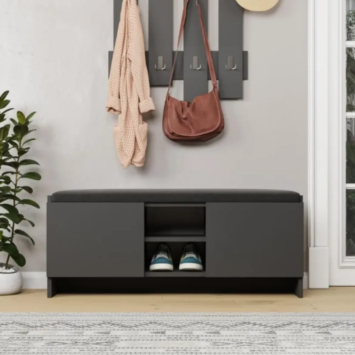 Panca Scarpiera da Ingresso 110x37x43 cm Antracite Rovere
