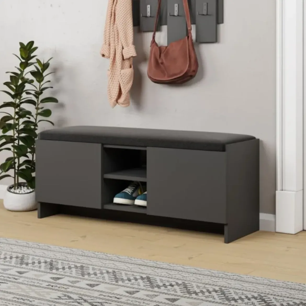 Panca Scarpiera da Ingresso 110x37x43 cm Antracite Rovere