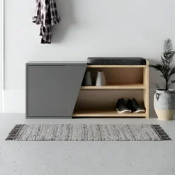 Panca Scarpiera Ingresso Seduta Imbottita Rovere Antracite Salvaspazio