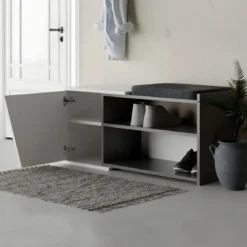 Panca Scarpiera Ingresso Seduta Imbottita Bianco Antracite Salvaspazio