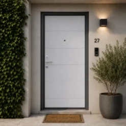Pannello per Porta Blindata Alluminio Bianco con Incisioni 90x210 cm