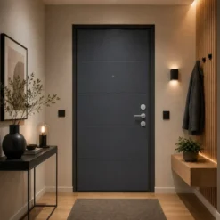 Pannello per Porta Blindata Alluminio Grigio con Incisioni 90x210 cm