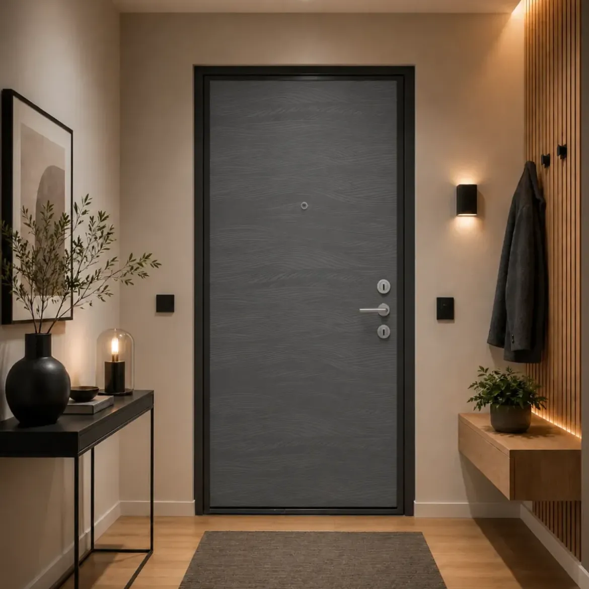 Pannello per Porta Blindata Alluminio Grigio Effetto Onde 90x210 cm