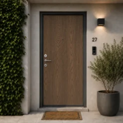 Pannello per Porta Blindata Alluminio Noce Venature Verticali 90x210 cm