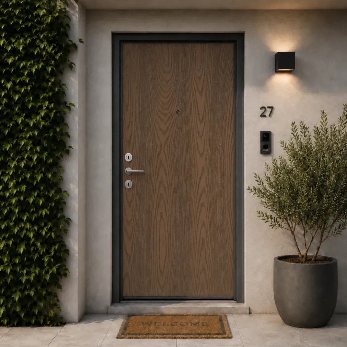 Pannello per Porta Blindata Alluminio Noce Venature Verticali 90x210 cm