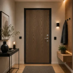 Pannello per Porta Blindata Alluminio Noce Venature Verticali 90x210 cm