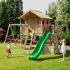 Parco Giochi Casetta in Legno con 2 Altalene e Scivolo 491x593x314cm