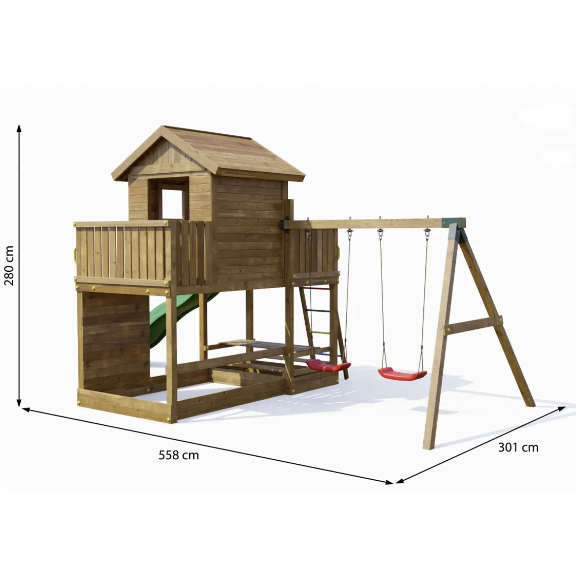 Parco Giochi Giardino in Legno per Bimbi con Altalena Scivolo Torretta