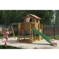 Parco Giochi Giardino in Legno per Bimbi con Altalena Scivolo Torretta